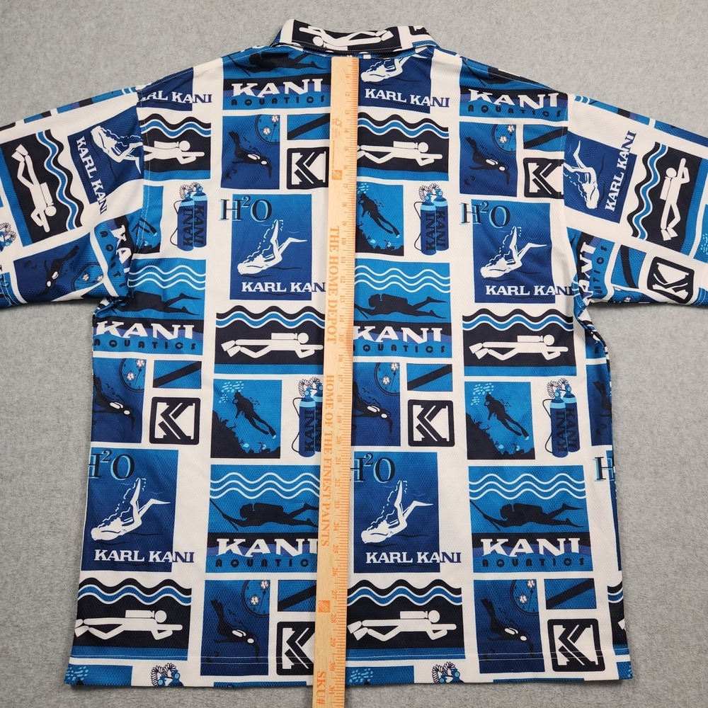 Vintage Karl Kani‎ Shirt XL Blue Aquatics Endurance Button Diving Print Y2K 90s - Picture 7 of 12